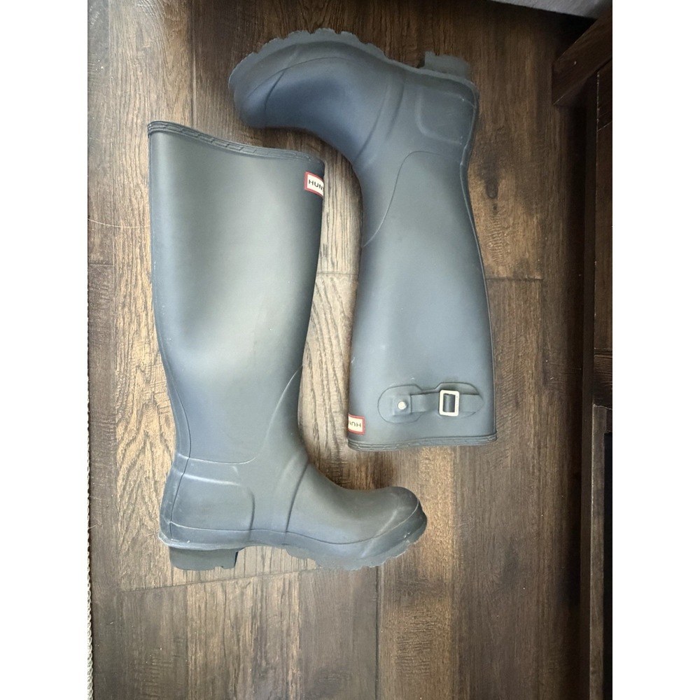 Hunter Original Womens 7 Tall Rain Boots Dark Slate Grey Socks Box Waterproof - Picture 7 of 11